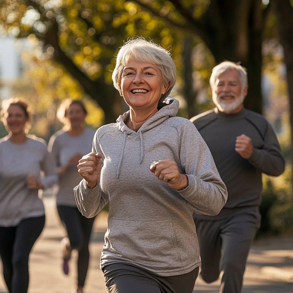 Група активних пенсіонерів займається спортом на природі